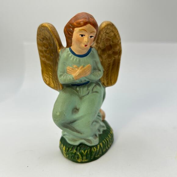 Vintage Nativity Angel Gold Wings Crossed Hands 3 3/4" Made in Japan Green - Picture 6 of 9